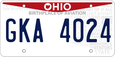 OH license plate GKA4024