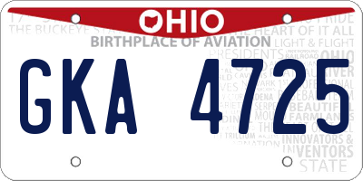 OH license plate GKA4725