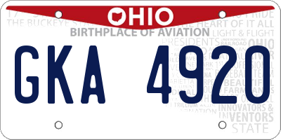 OH license plate GKA4920