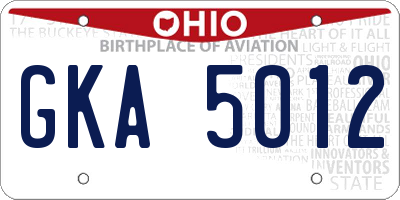 OH license plate GKA5012