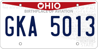 OH license plate GKA5013