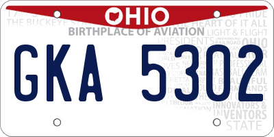 OH license plate GKA5302