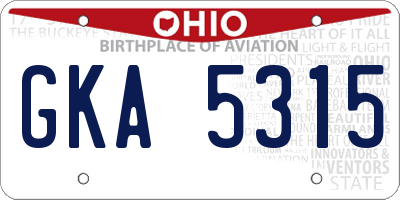 OH license plate GKA5315