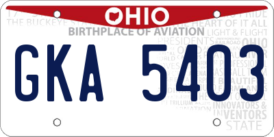 OH license plate GKA5403