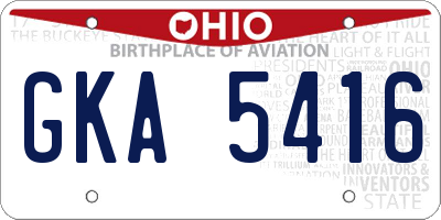 OH license plate GKA5416