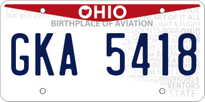 OH license plate GKA5418