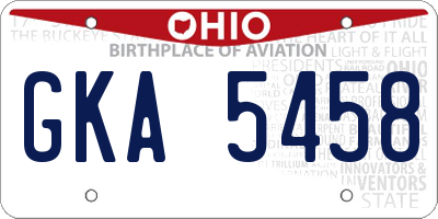 OH license plate GKA5458