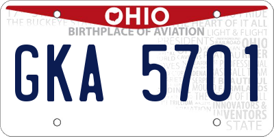 OH license plate GKA5701