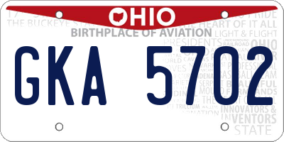 OH license plate GKA5702