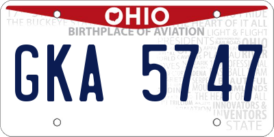 OH license plate GKA5747