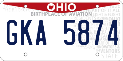 OH license plate GKA5874