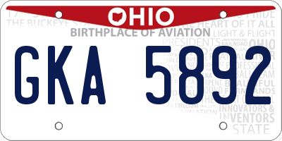 OH license plate GKA5892
