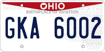 OH license plate GKA6002