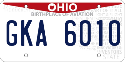 OH license plate GKA6010