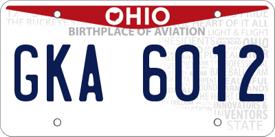 OH license plate GKA6012