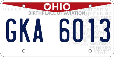 OH license plate GKA6013