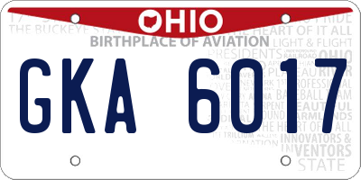 OH license plate GKA6017