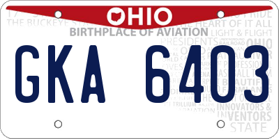 OH license plate GKA6403
