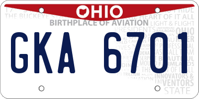 OH license plate GKA6701