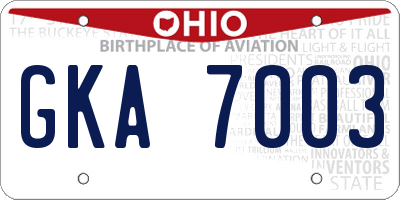 OH license plate GKA7003