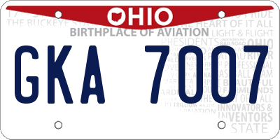 OH license plate GKA7007