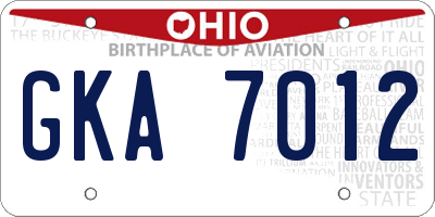 OH license plate GKA7012