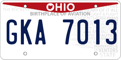 OH license plate GKA7013