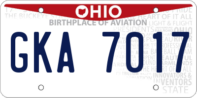 OH license plate GKA7017