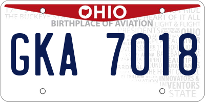 OH license plate GKA7018