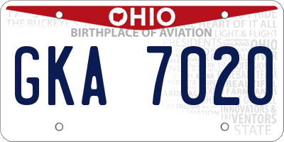 OH license plate GKA7020