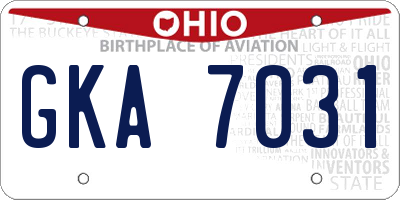 OH license plate GKA7031