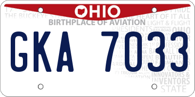 OH license plate GKA7033