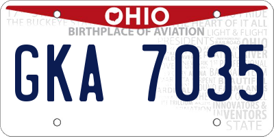 OH license plate GKA7035