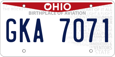 OH license plate GKA7071