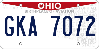 OH license plate GKA7072
