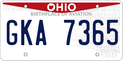 OH license plate GKA7365
