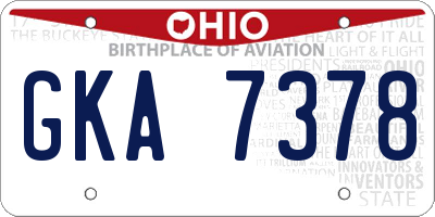 OH license plate GKA7378