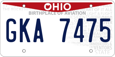 OH license plate GKA7475