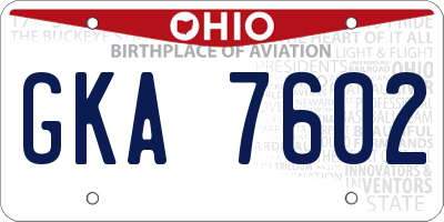 OH license plate GKA7602