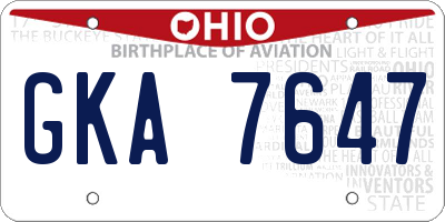 OH license plate GKA7647