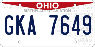 OH license plate GKA7649