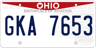 OH license plate GKA7653