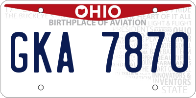 OH license plate GKA7870