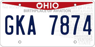 OH license plate GKA7874
