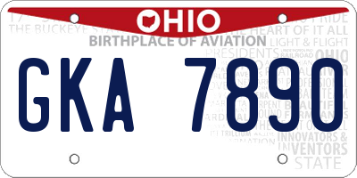 OH license plate GKA7890