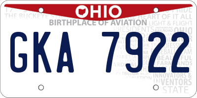 OH license plate GKA7922