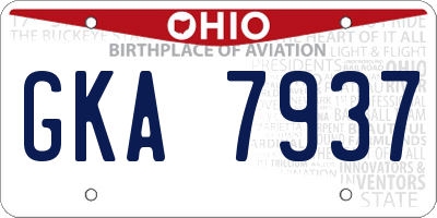 OH license plate GKA7937
