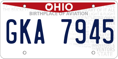 OH license plate GKA7945