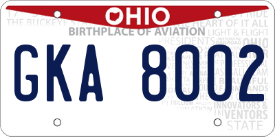 OH license plate GKA8002