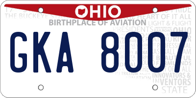 OH license plate GKA8007